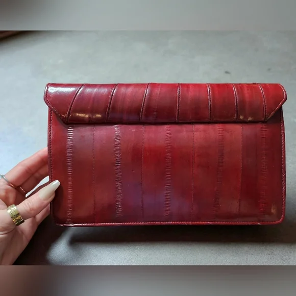 Vintage Eel Skin Victory PK 3940 Burgundy Crossbody Clutch Purse - Picture 6 of 11